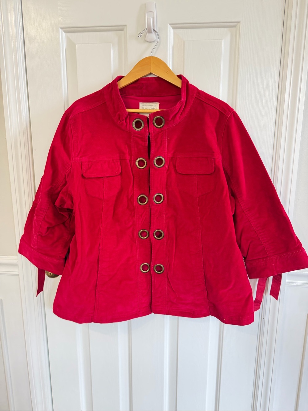 Live a Little Size 2X Red Cotton Corduroy w Brass O Ring Jacket Holidays 3/4 slv